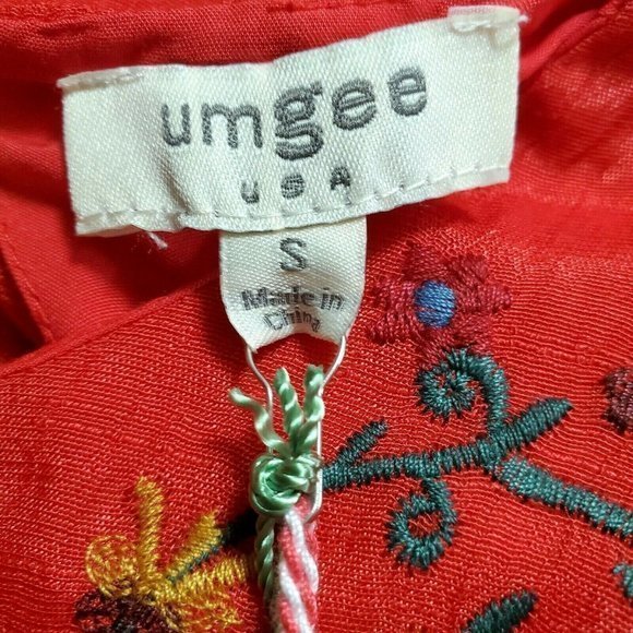 Umgee Boho Babydoll Short‎ Mini Dress Red Floral Embroidered S Small - Picture 6 of 12